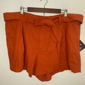 AVA & VIV SIZE 1X NEW LINEN BLEND SHORTS ORANGE RUST BELTED